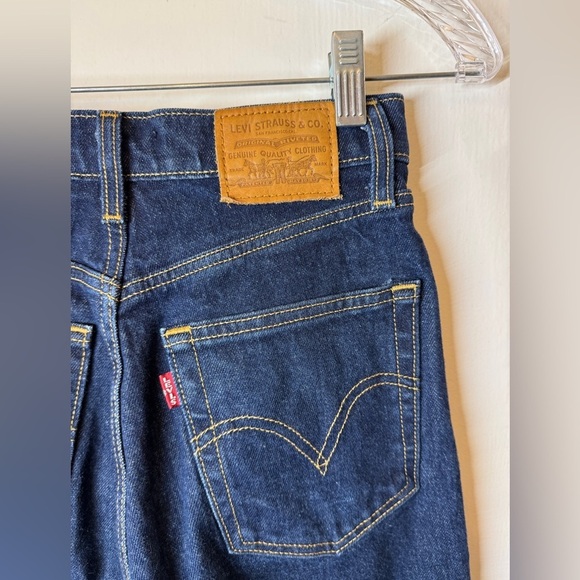 Levi’s Premium Women’s Ribcage Boot Dark Blue Wash Button Fly Blue Jeans Size 25 - Picture 4 of 14